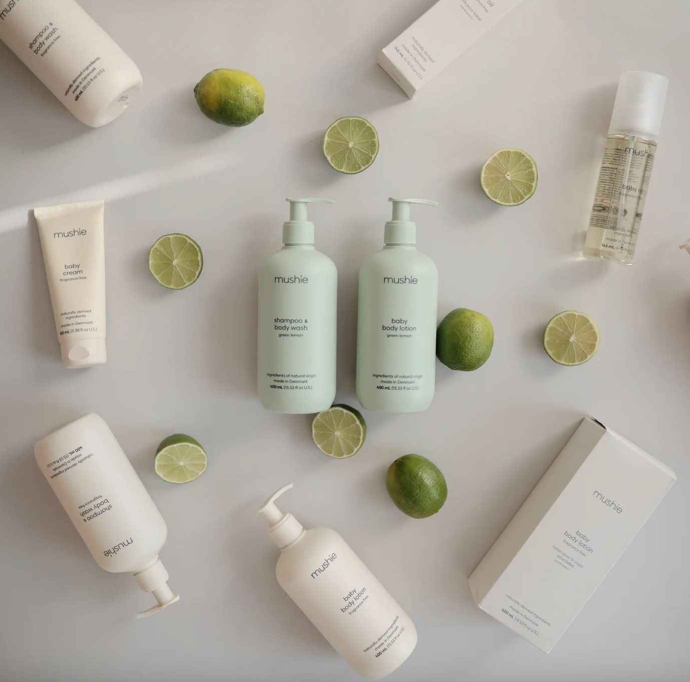 Shampoo & body wash and body lotion green lemon from Mushie