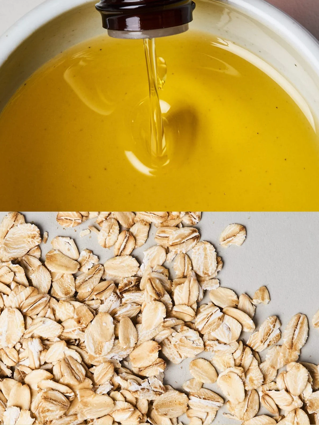 Ingredients for Velvet Droplets from SoKind, a nurturing baby bath oil, oats and jojoba oil